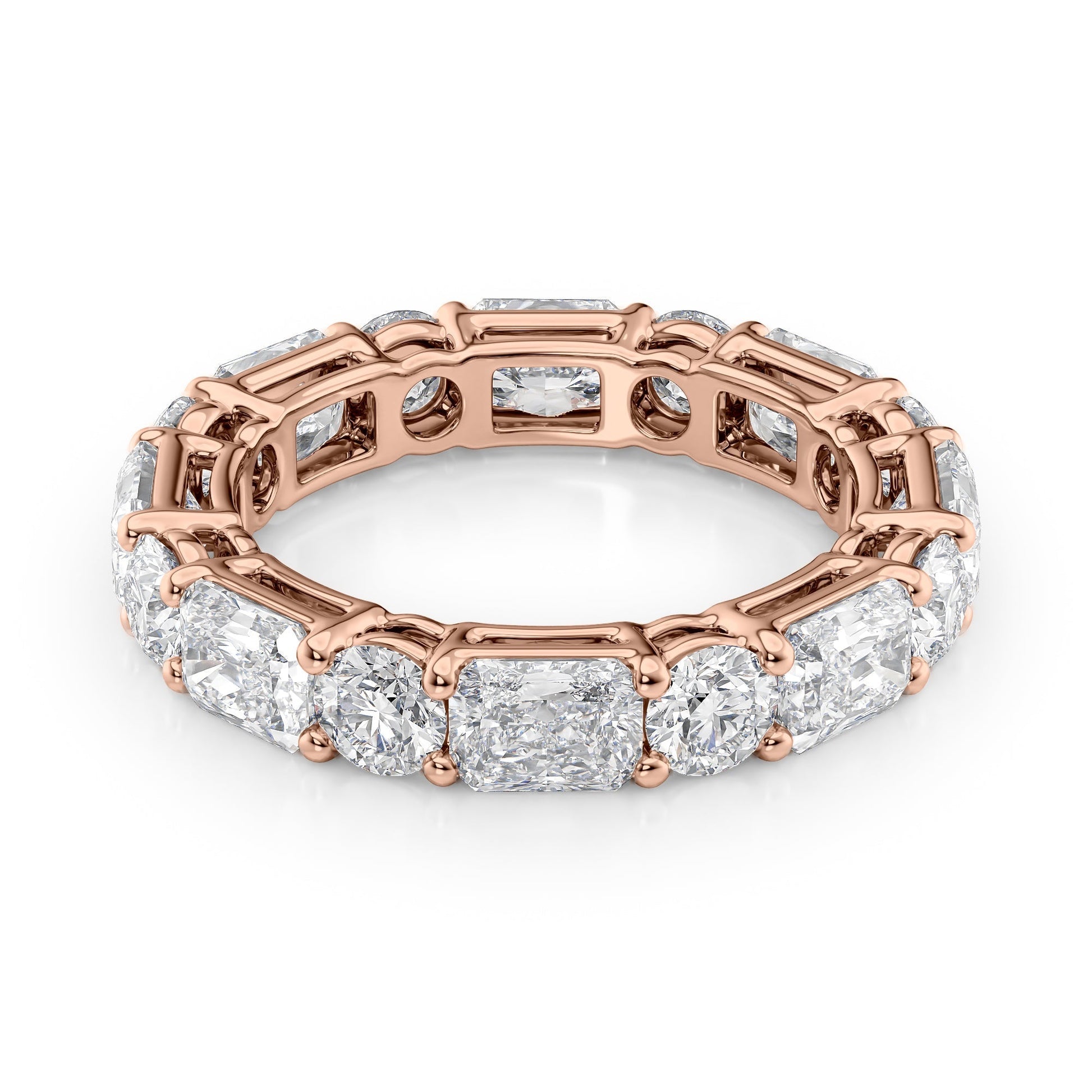 Rose :: Elvique 4.6ct alternating radiant and round lab grown diamond eternity ring IGI certified rose gold ultra luxury band