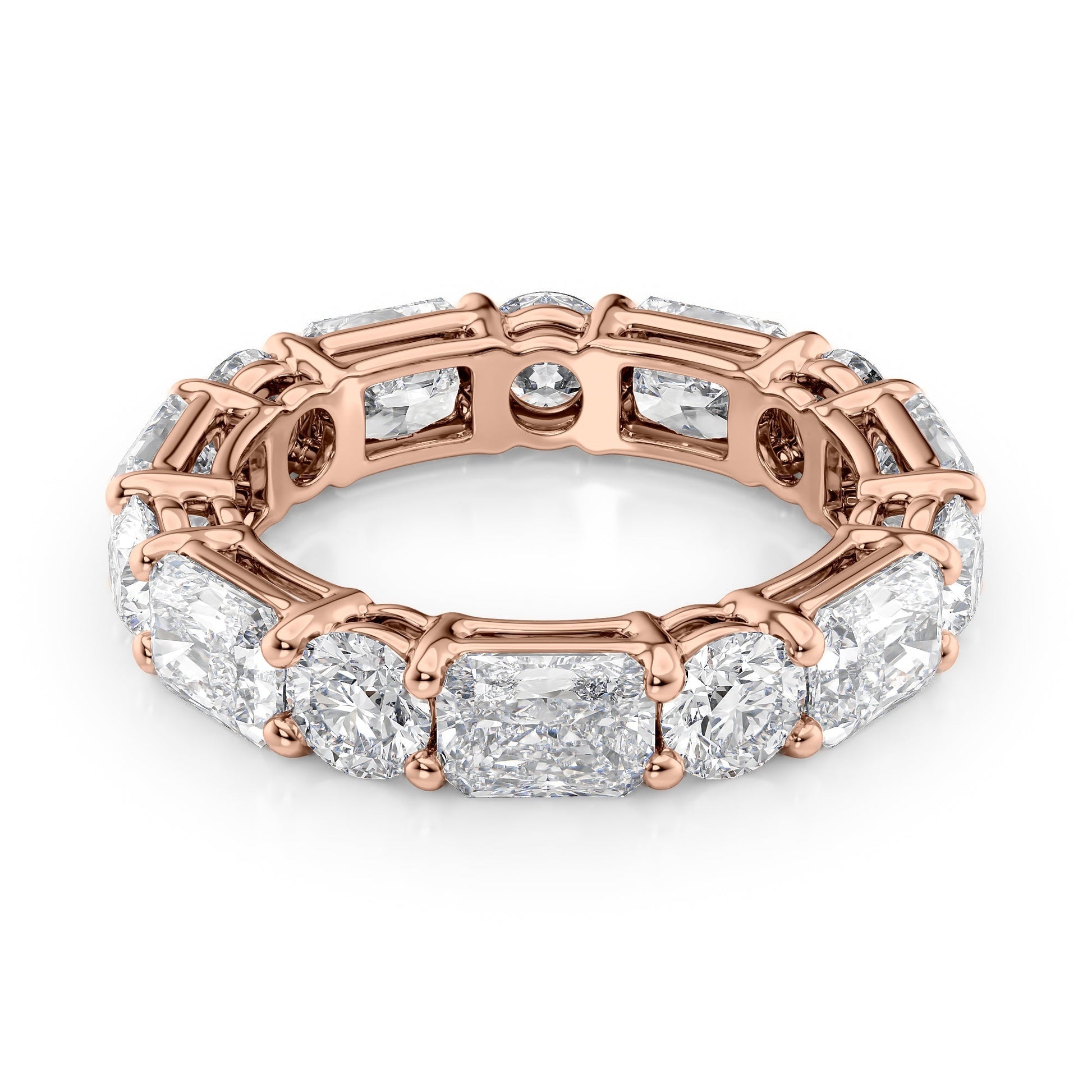Rose :: Elvique 5.7ct alternating radiant and round lab grown diamond eternity ring IGI certified rose gold ultra luxury band