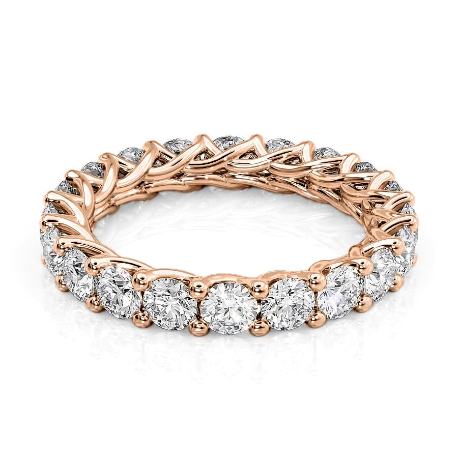 Rose :: Velorique 3ct round trellis lab grown diamond eternity ring IGI certified rose gold luxury band