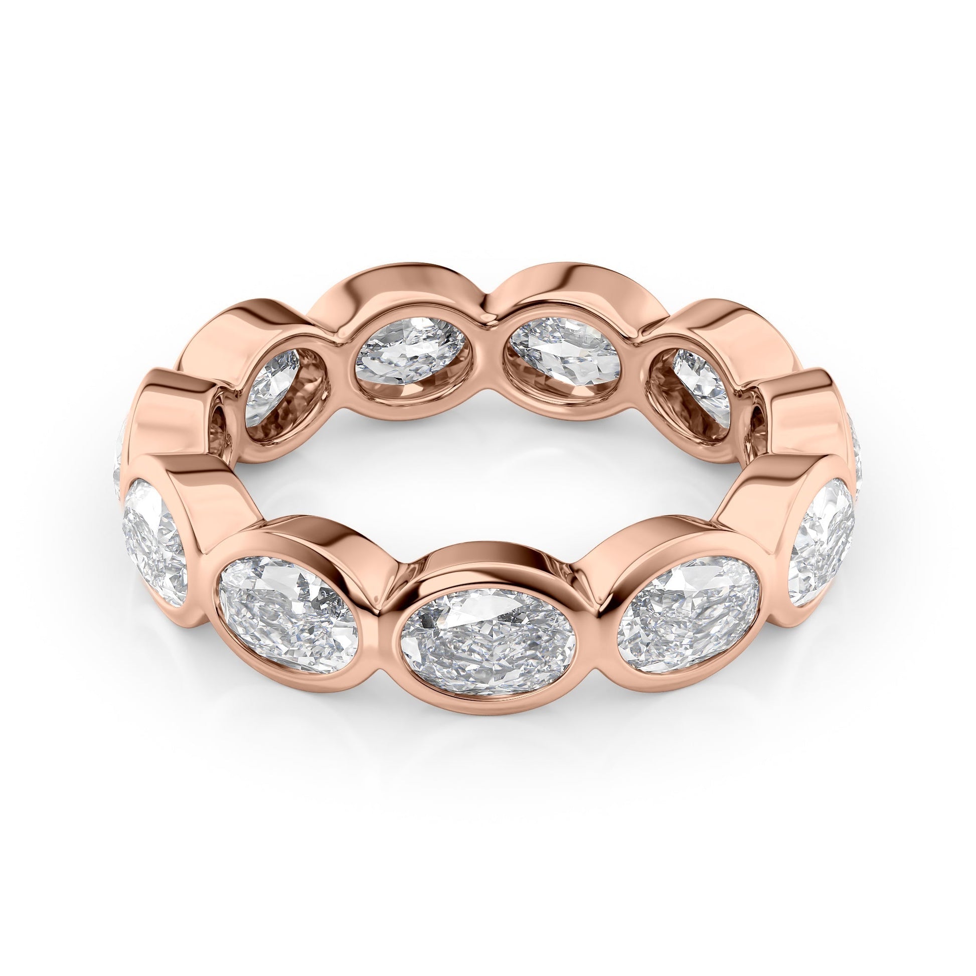 Rose :: Velmiquea 3.3ct oval east west bezel lab grown diamond eternity ring IGI certified rose gold luxury band