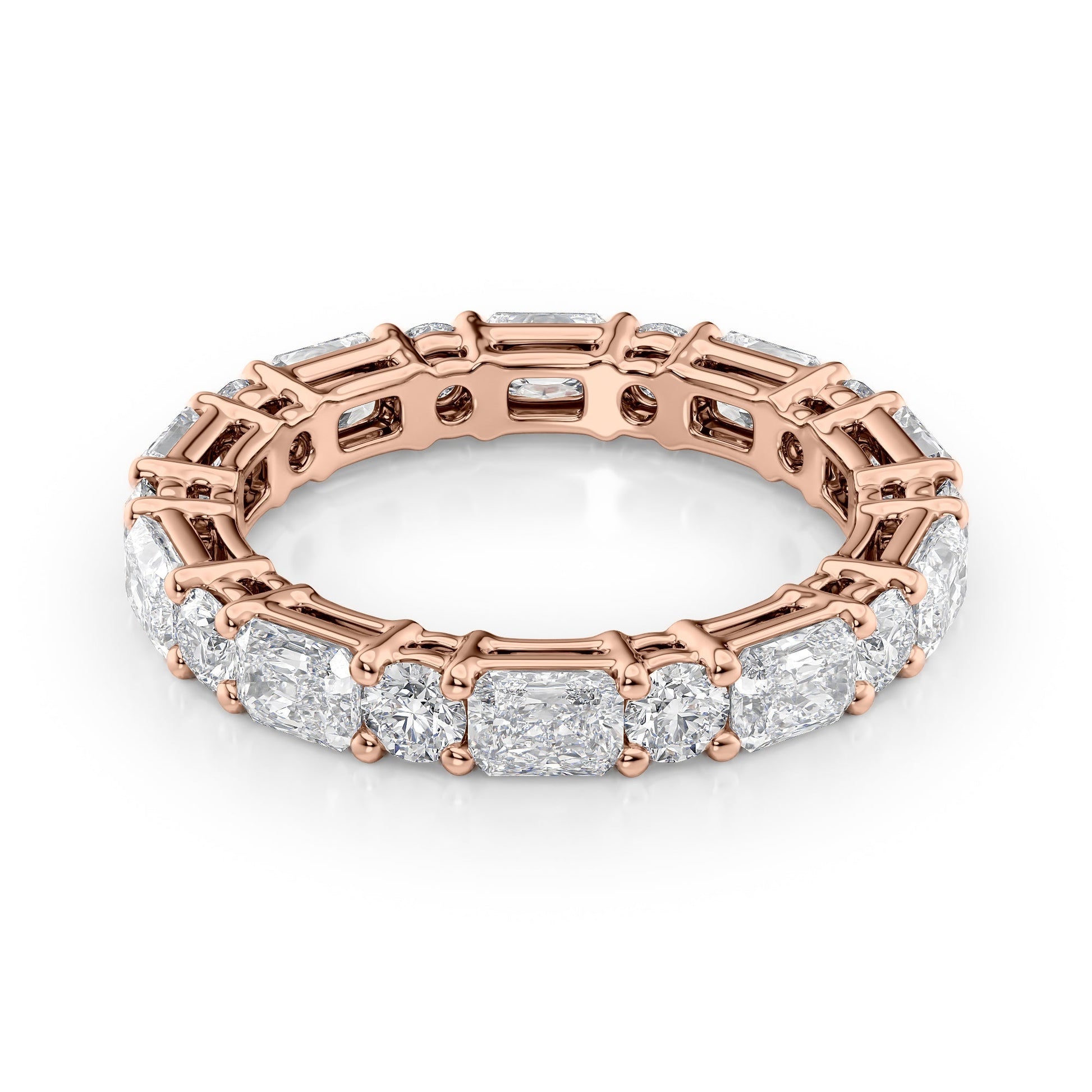 Rose :: Elvique 2ct alternating radiant and round lab grown diamond eternity ring IGI certified rose gold
