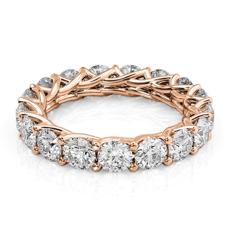 Rose :: Velorique 4ct round trellis lab grown diamond eternity ring IGI certified rose gold ultra luxury band