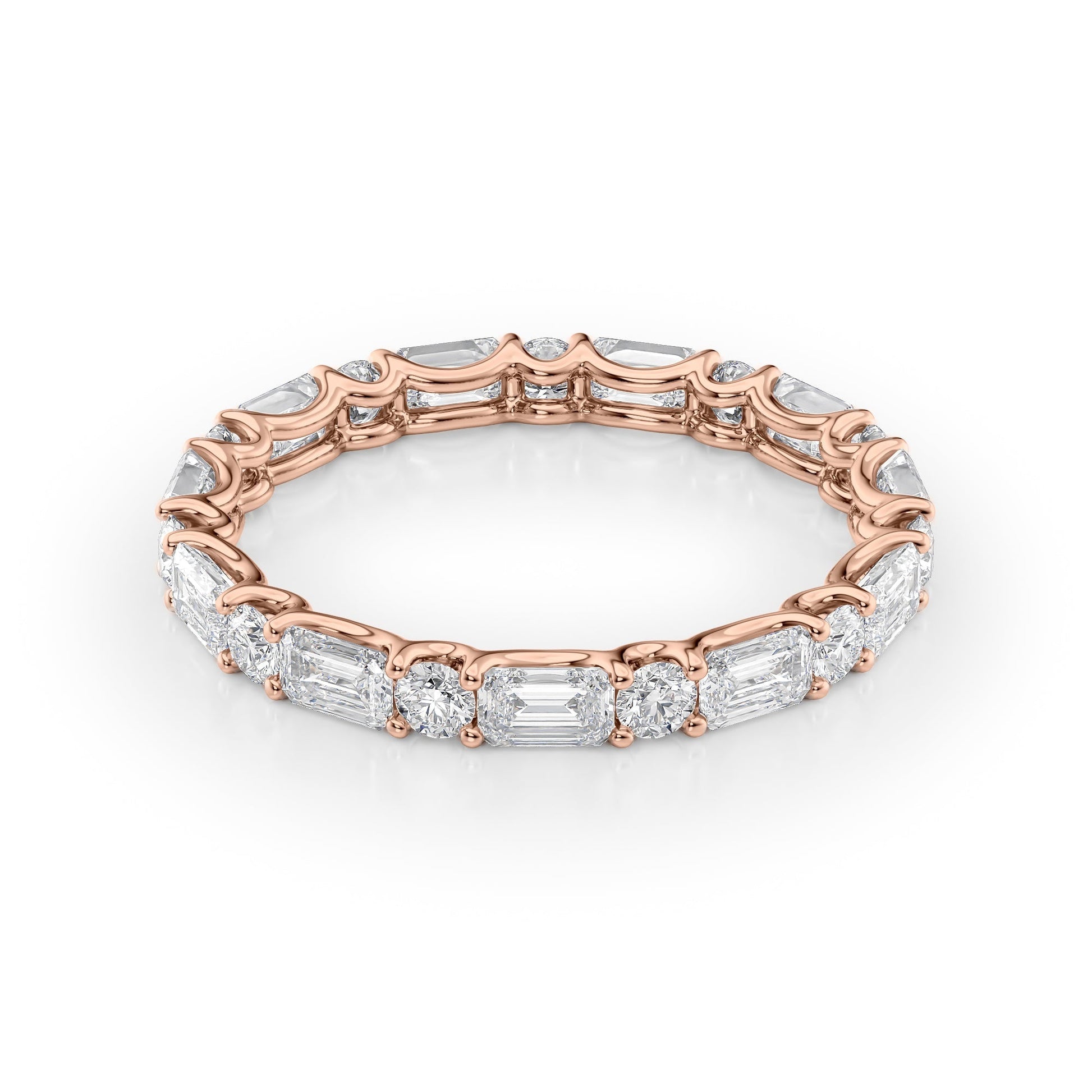 Rose :: Calmorae 2ct alternating emerald and round lab grown diamond eternity ring IGI certified rose gold