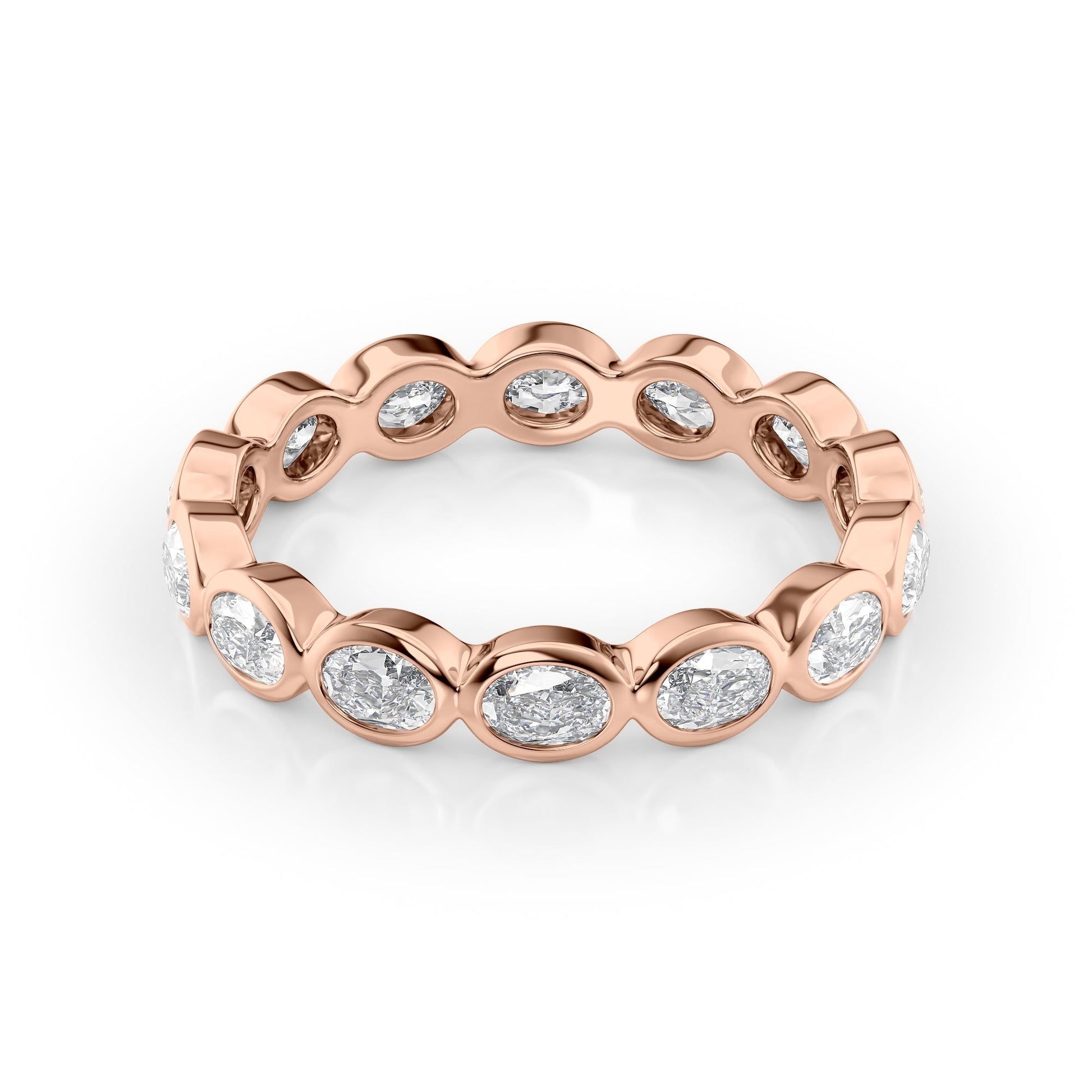 Rose :: Velmiquea 1.4ct oval east west bezel lab grown diamond eternity ring IGI certified rose gold