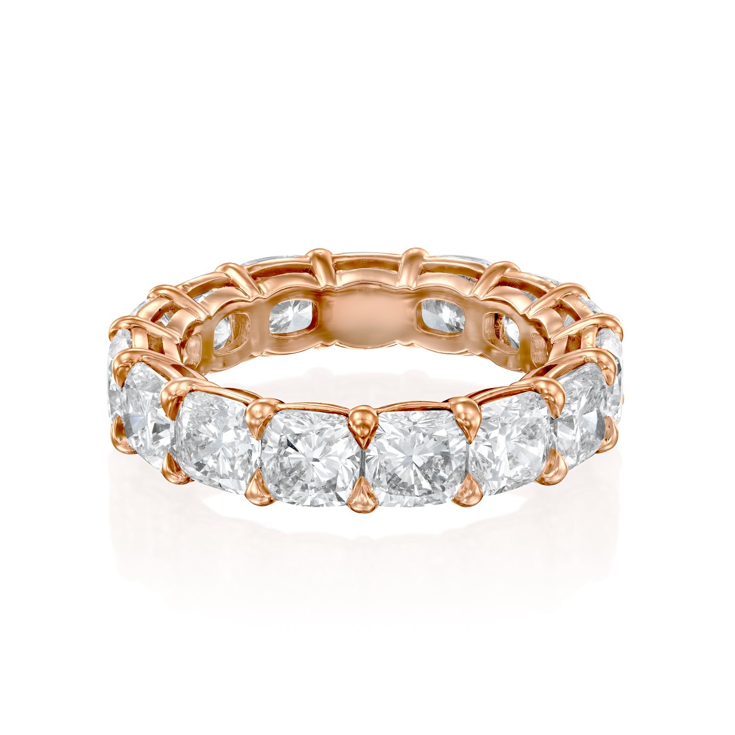 Rose :: Zenvellae 8ct cushion lab grown diamond eternity ring IGI certified rose gold ultra luxury wedding band