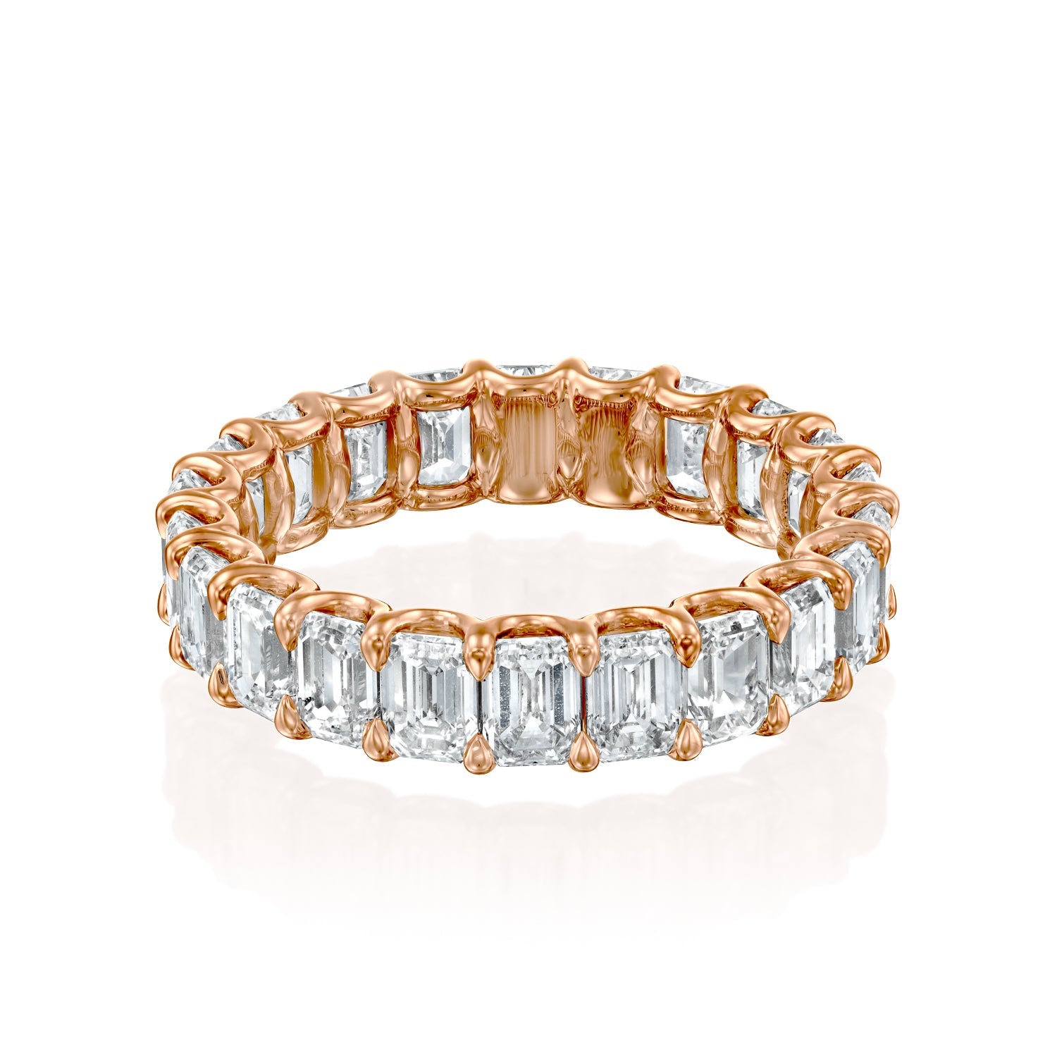 Rose :: Oramara 5ct emerald u prong lab grown diamond eternity ring IGI certified rose gold ultra luxury band