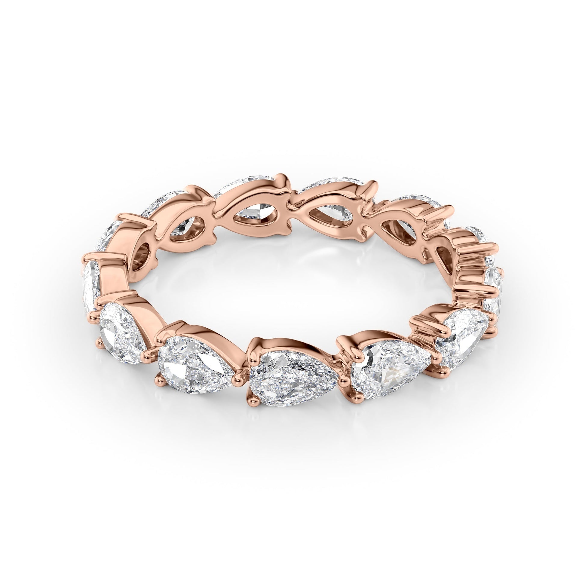 Rose :: Orvellae 2ct pear east west lab grown diamond eternity ring IGI certified rose gold wedding band