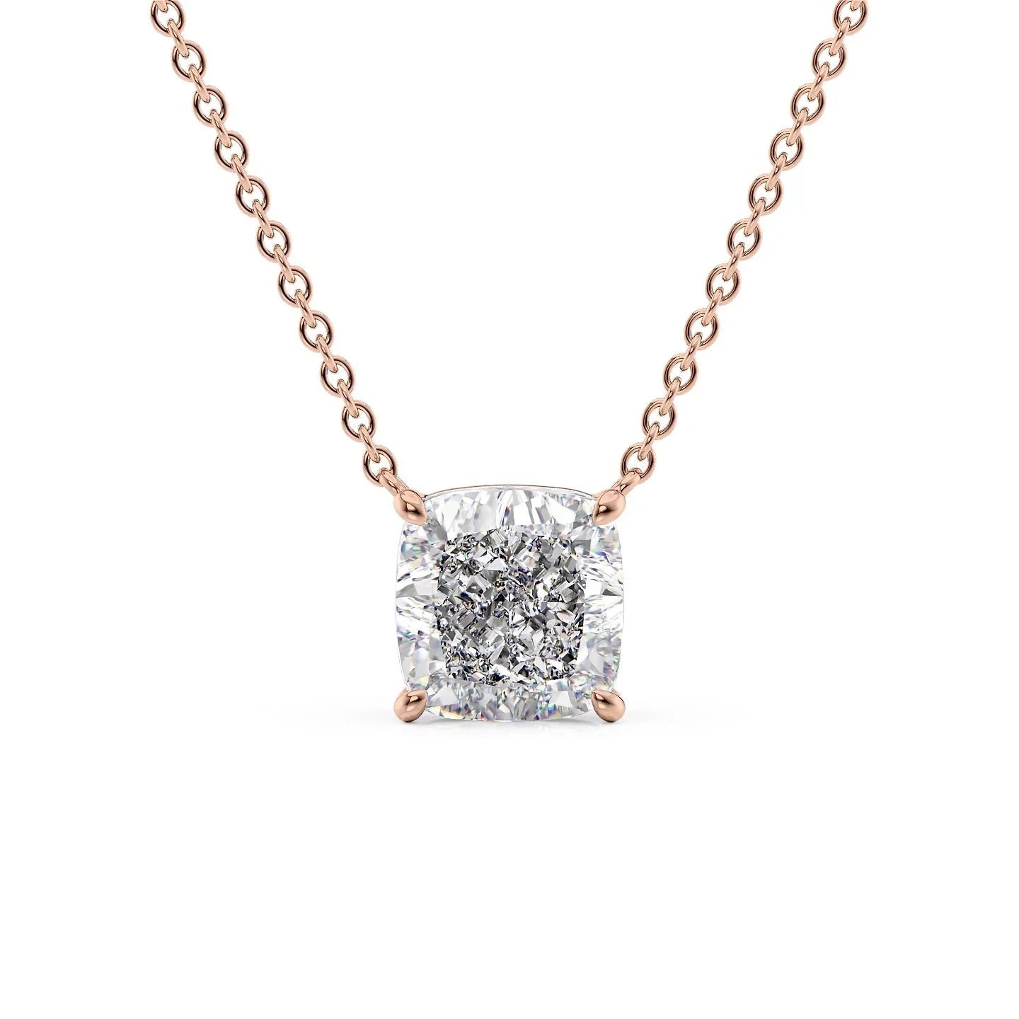 rose :: elegant cushion cut diamond pendant necklace in rose gold