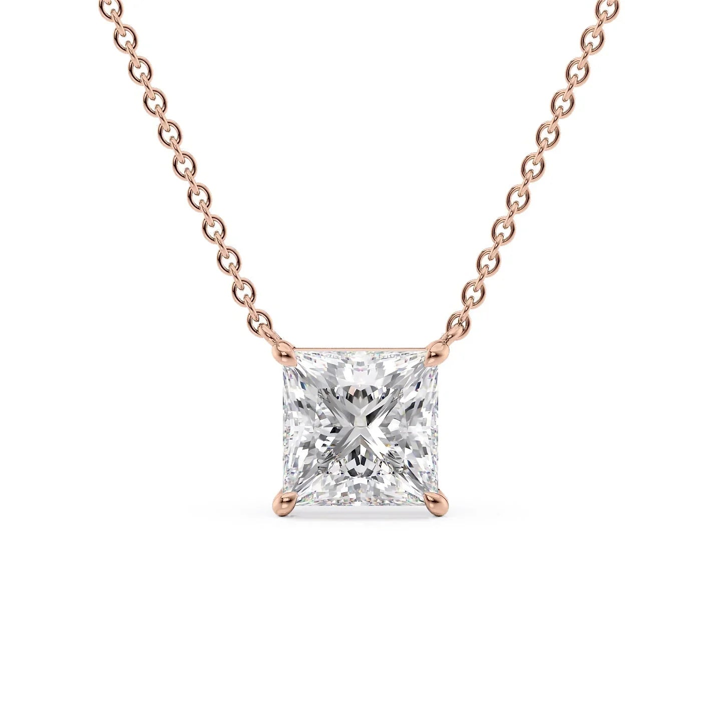rose :: elegant princess cut diamond pendant necklace in rose gold