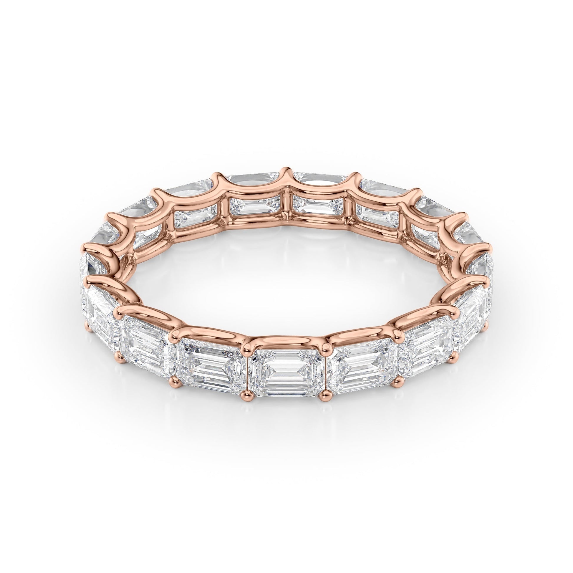 Rose :: Aranique 3.5ct emerald east west lab grown diamond eternity ring IGI certified rose gold luxury band