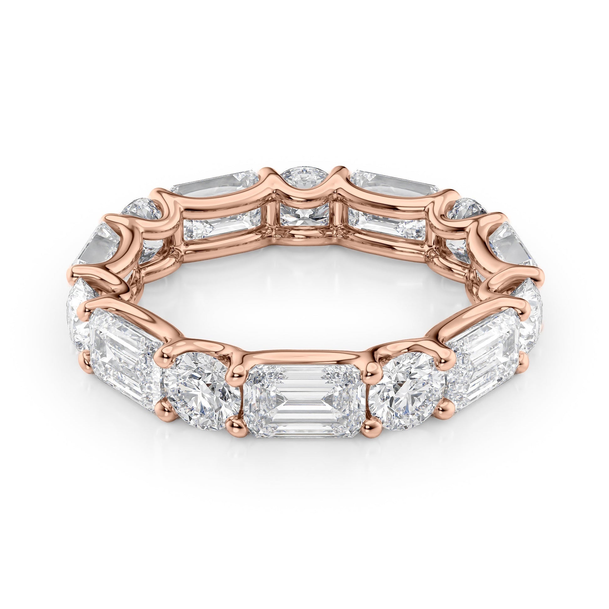 Rose :: Calmorae 5ct alternating emerald and round lab grown diamond eternity ring IGI certified rose gold ultra luxury band