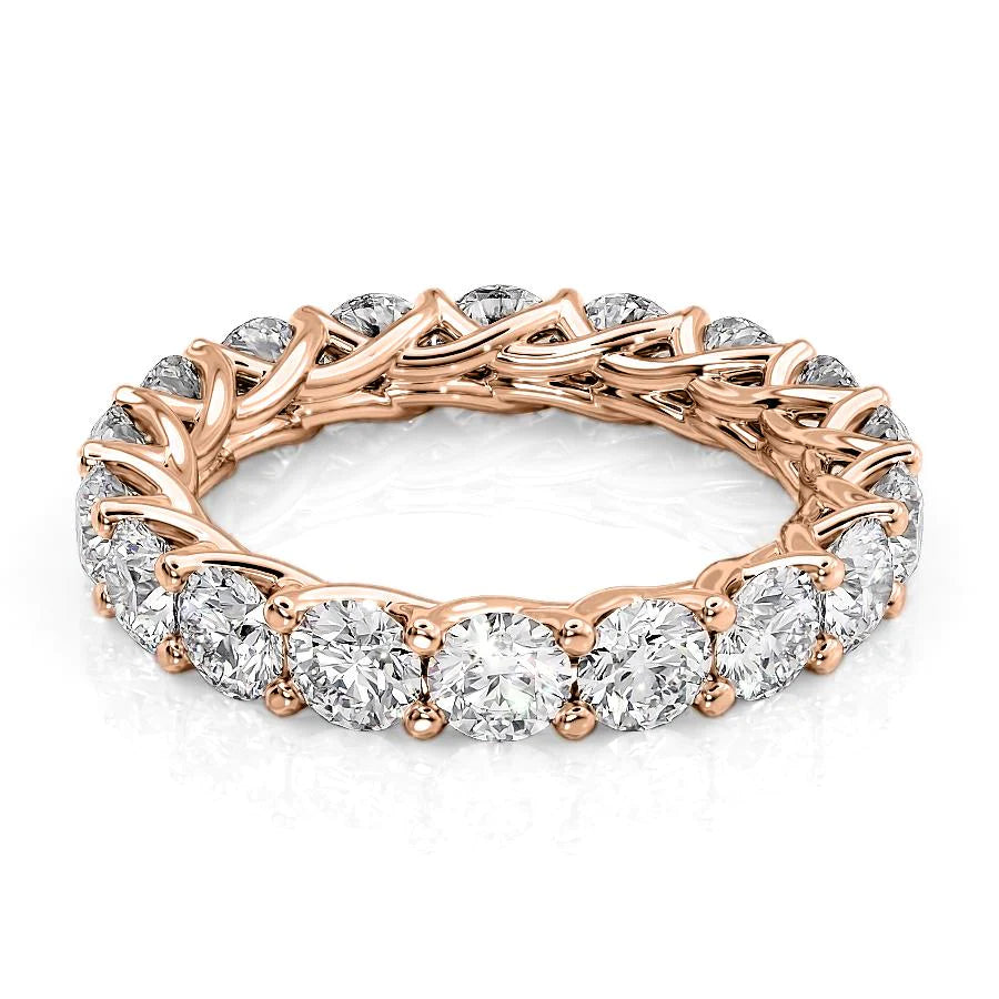 Rose :: Velorique 3.5ct round trellis lab grown diamond eternity ring IGI certified rose gold luxury band