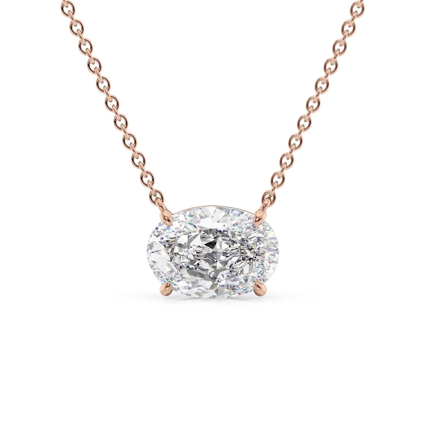 rose :: romantic rose gold oval diamond pendant necklace with graceful brilliance