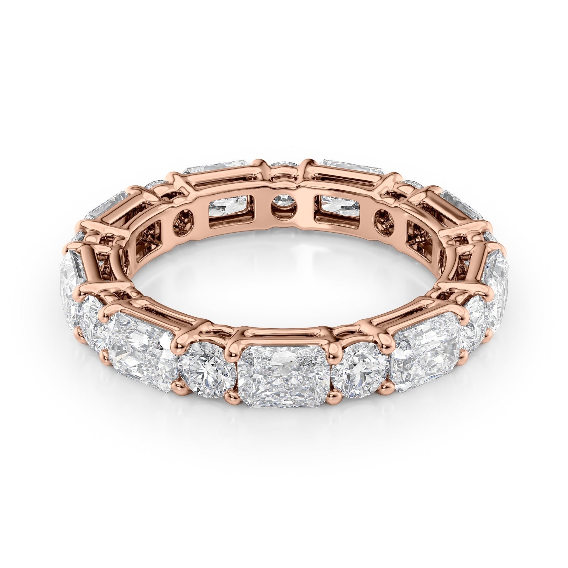 Rose :: Elvique 3.7ct alternating radiant and round lab grown diamond eternity ring IGI certified rose gold luxury band