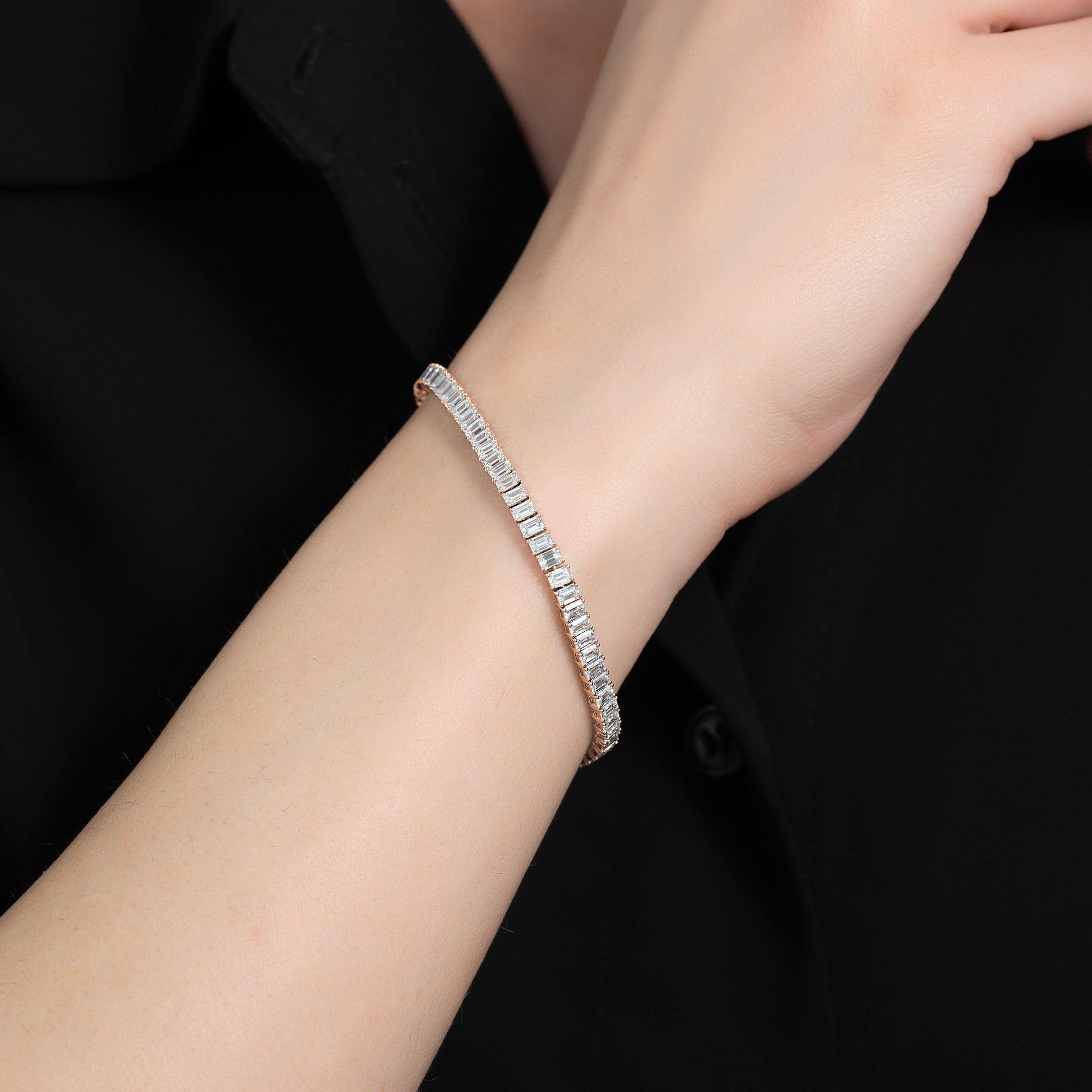 rose :: 6.5ct luxury emerald lab grown diamond tennis bracelet for women