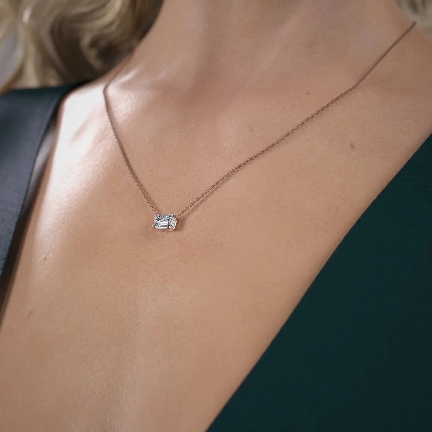 rose :: refined 0.8 ct emerald lab diamond pendant crafted in rose gold