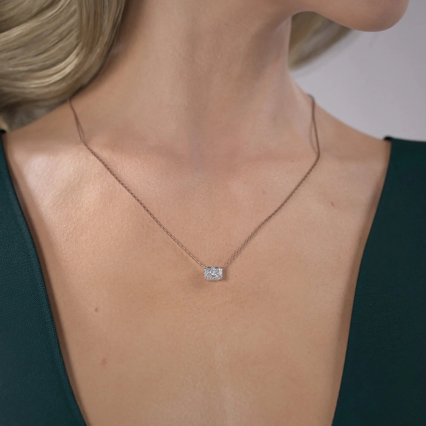 rose :: 1 carat radiant cut necklace with brilliant sparkle and fire