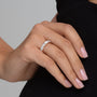 Rose :: IGI certified 5ct emerald and round lab grown diamond eternity ring rose gold open setting