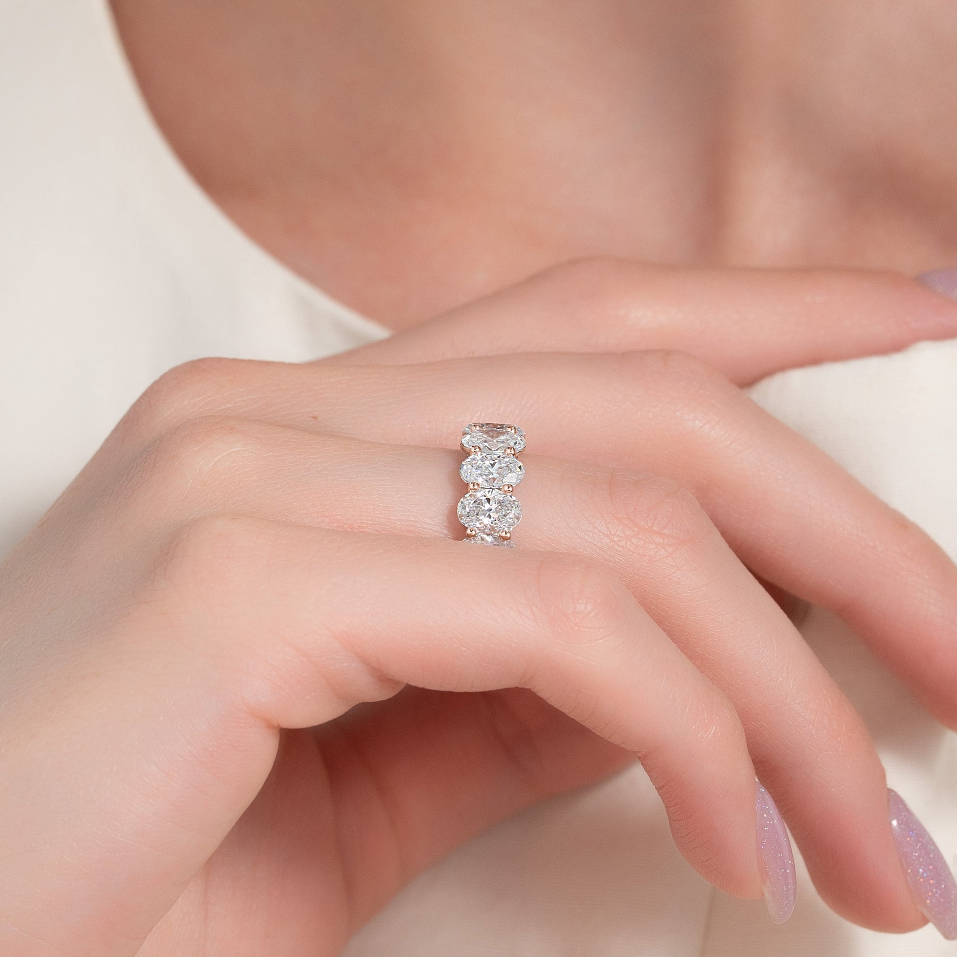 Rose :: IGI certified 7ct oval lab grown diamond eternity ring rose gold ultra premium band