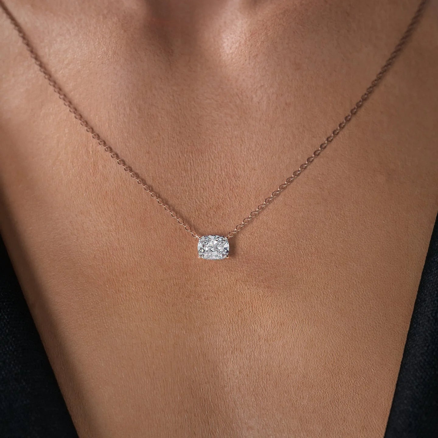 rose :: 1.5 ct elongated cushion shaped solitaire pendant for modern elegance