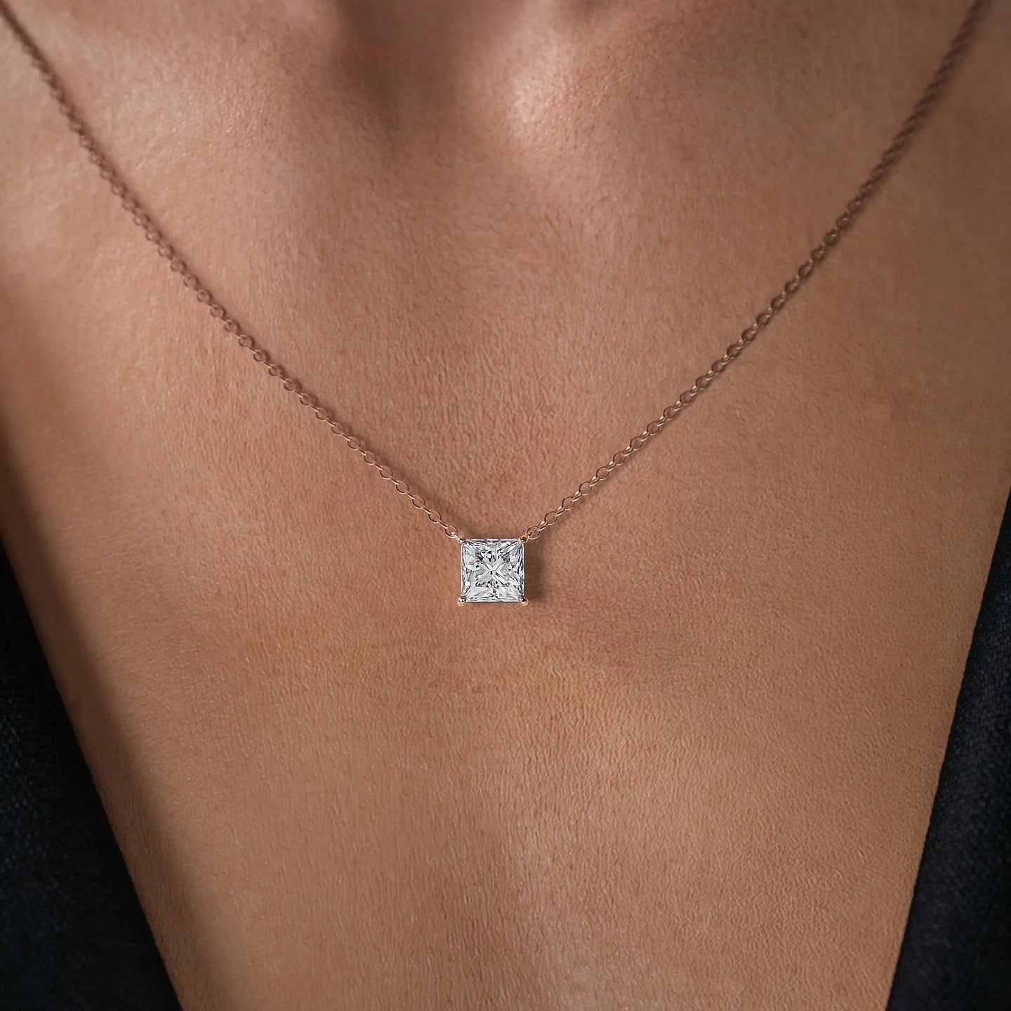rose :: 2 carat princess lab grown diamond necklace with blush gold tones