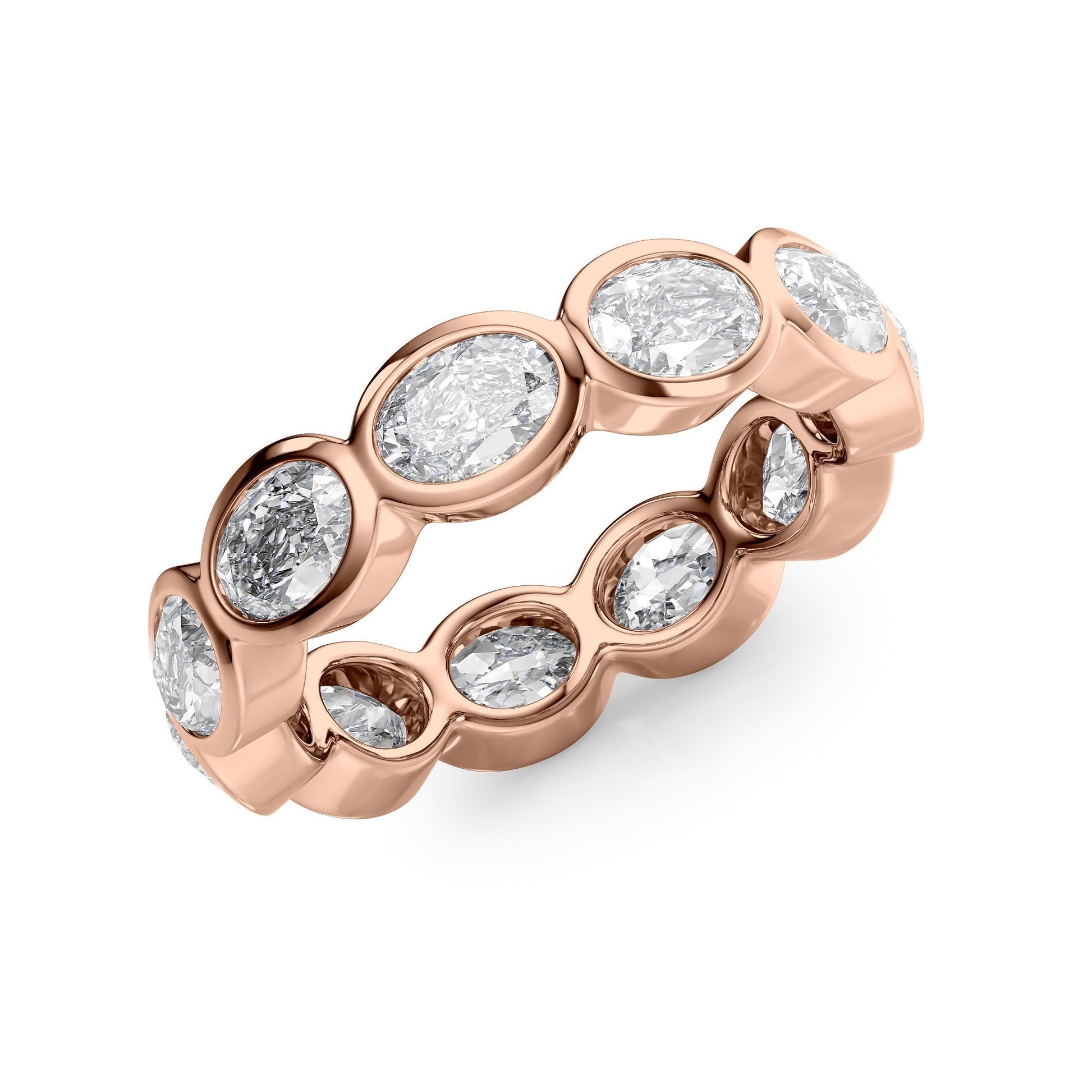 Rose :: close sparkle 3.3ct oval east west bezel lab diamond eternity ring rose gold warm luxury tone