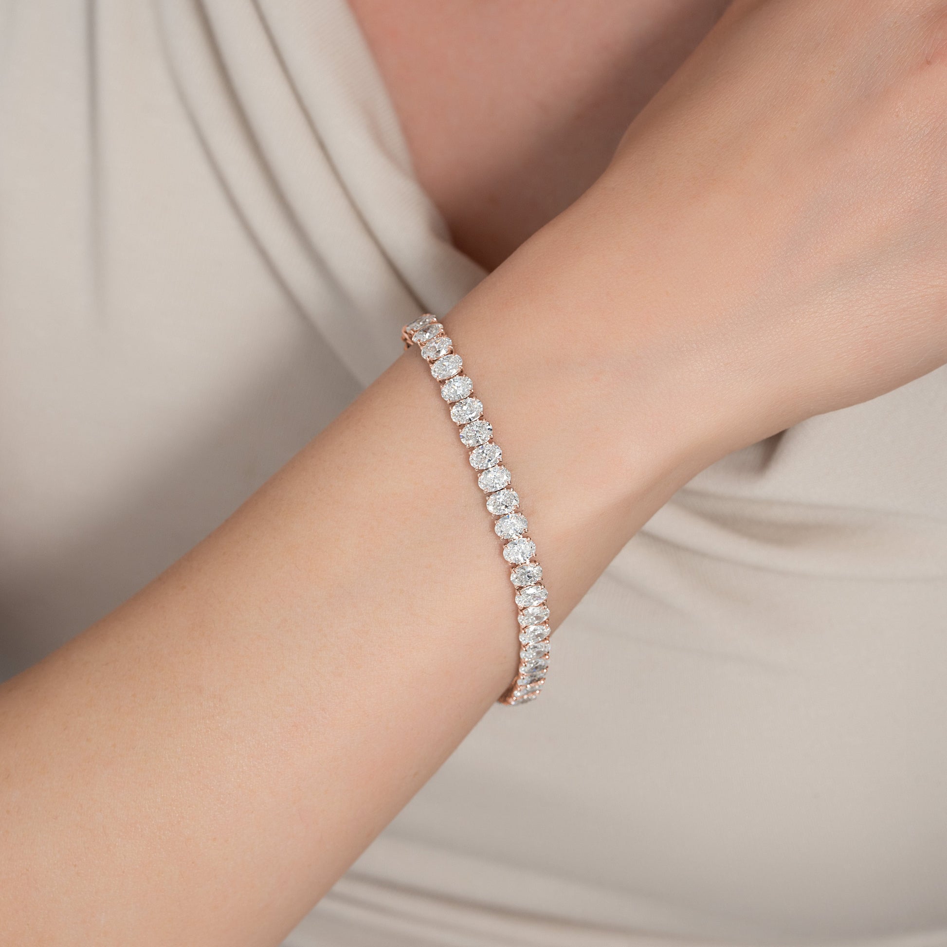 rose :: 15ct luxury oval lab grown diamond tennis bracelet for women