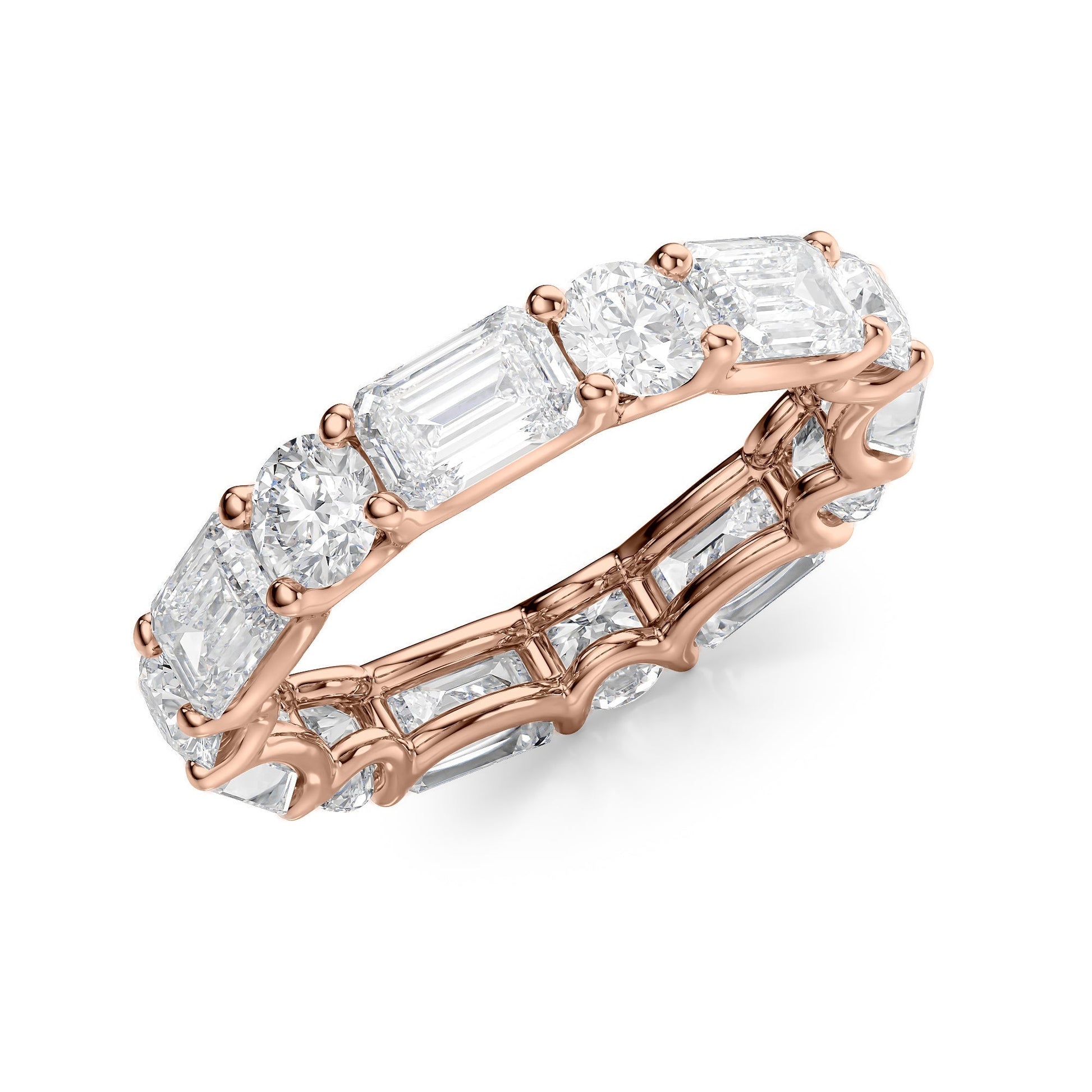 Rose :: close sparkle 5ct alternating emerald and round lab diamond eternity ring rose gold bold luxury look