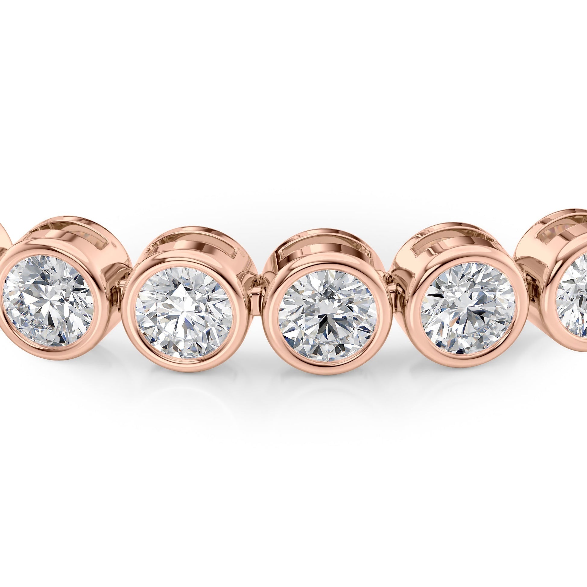 rose :: 6.5ct round brilliant lab grown diamond tennis bracelet bezel setting