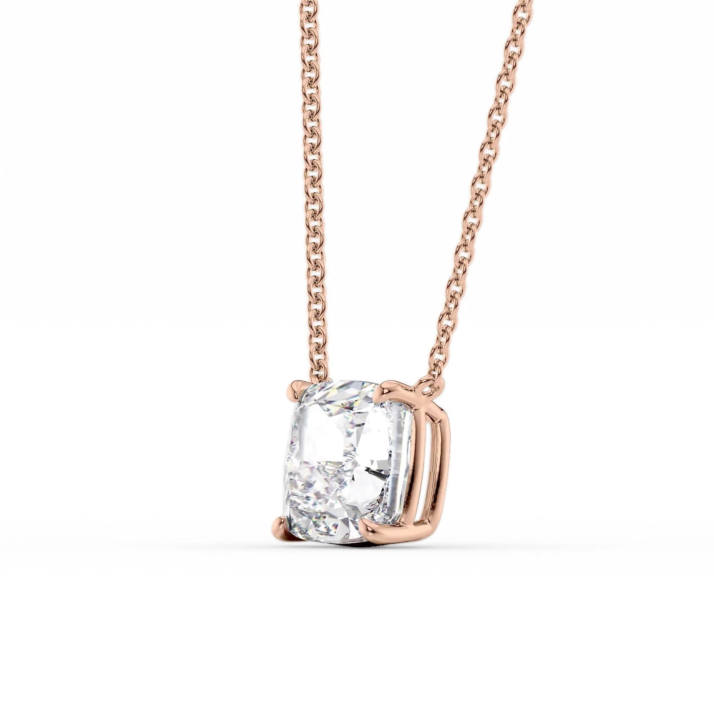 rose :: 0.5 carat cushion solitaire necklace with romantic rose gold finish