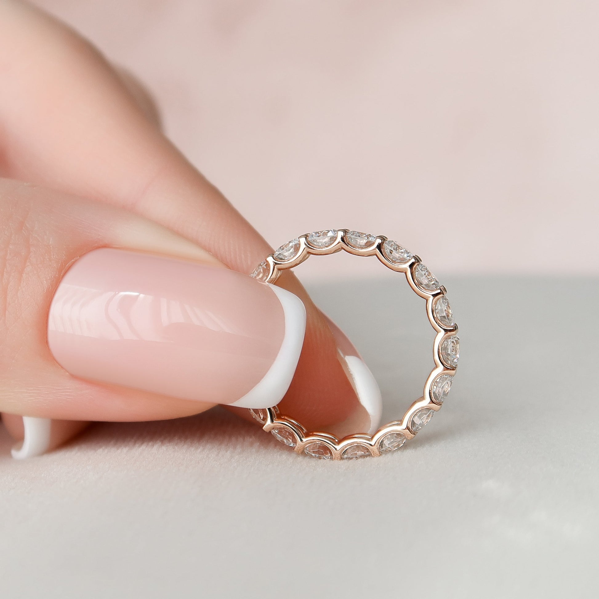 Rose :: modern 2.5ct round lab grown diamond u prong eternity ring rose gold stackable ring