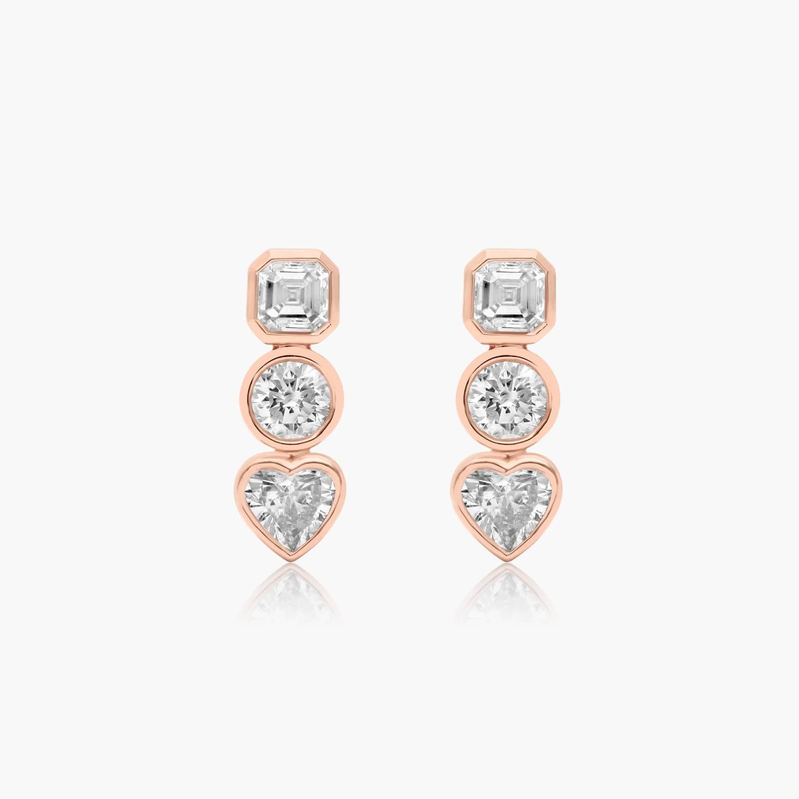 Rose :: refined lab grown diamond stud earrings multi shape design bezel set white gold elegant jewelry