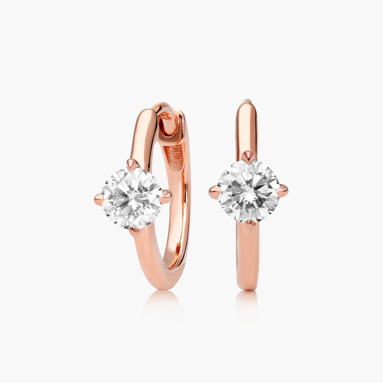 Rose :: modern luxury lab grown diamond hoop earrings solitaire white gold single stone design