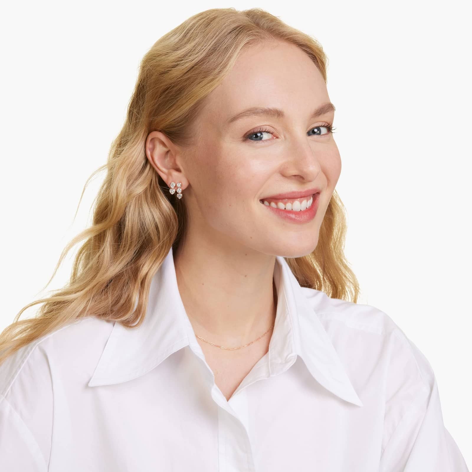 Rose :: bold multi shape lab grown diamond stud earrings bezel setting white gold modern luxury design