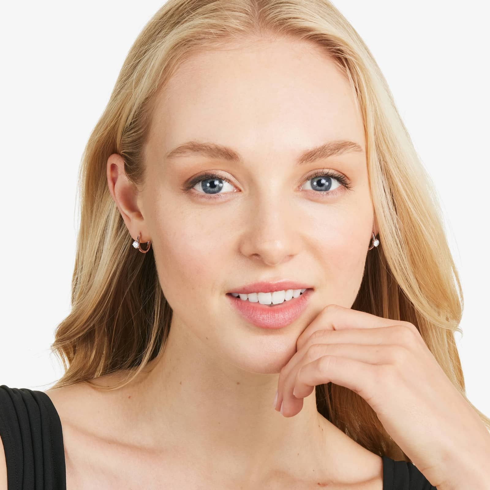 Rose :: designer lab grown diamond hoop earrings solitaire setting white gold minimal elegant jewelry