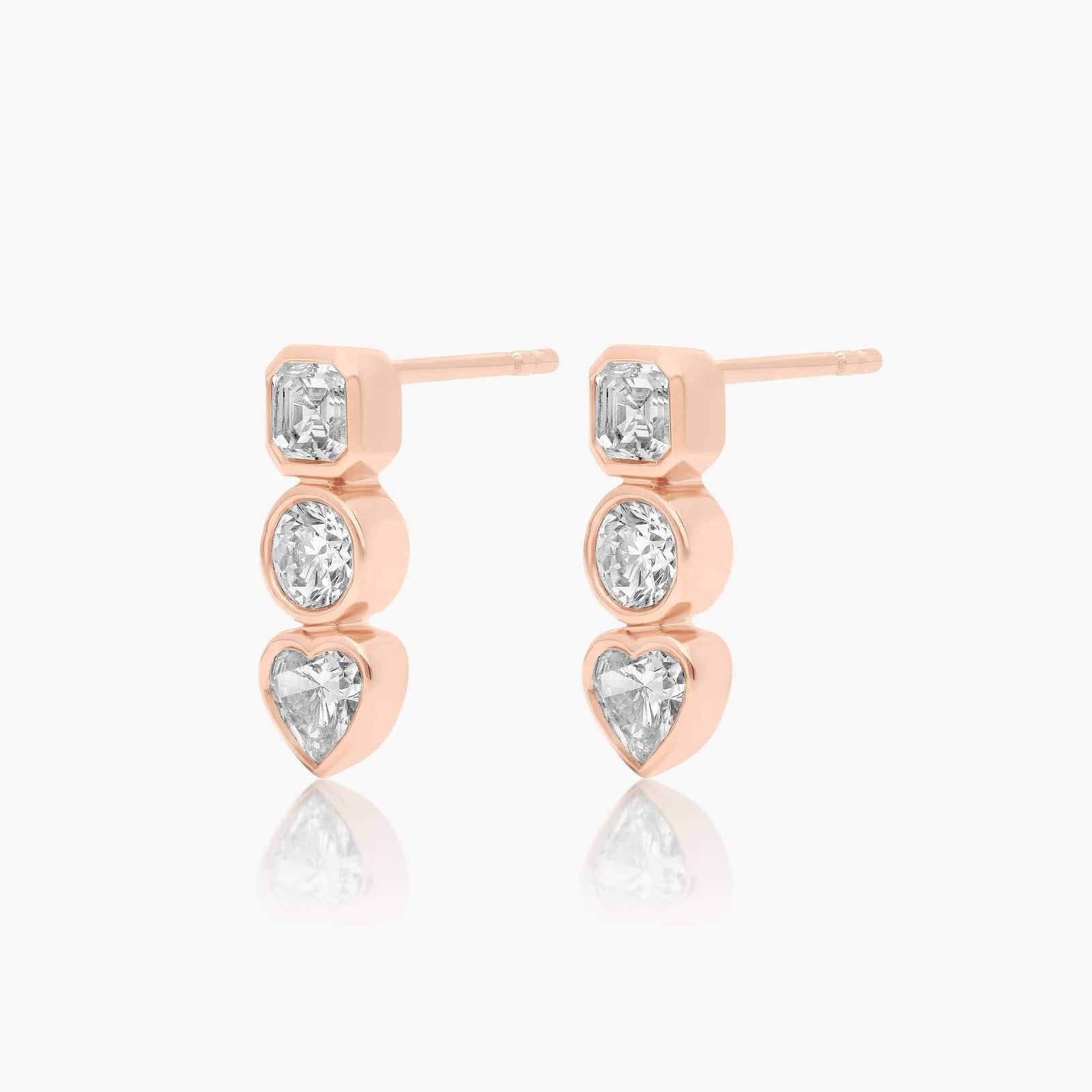 Rose :: fine jewelry lab grown diamond studs multi shape bezel design white gold luxury statement