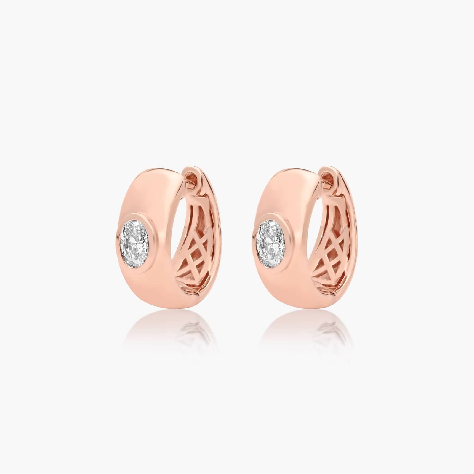 Rose :: contemporary oval lab grown diamond hoop earrings bezel design white gold modern elegance