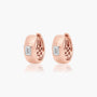 Rose :: clean design emerald lab grown diamond huggie earrings bezel set white gold subtle luxury