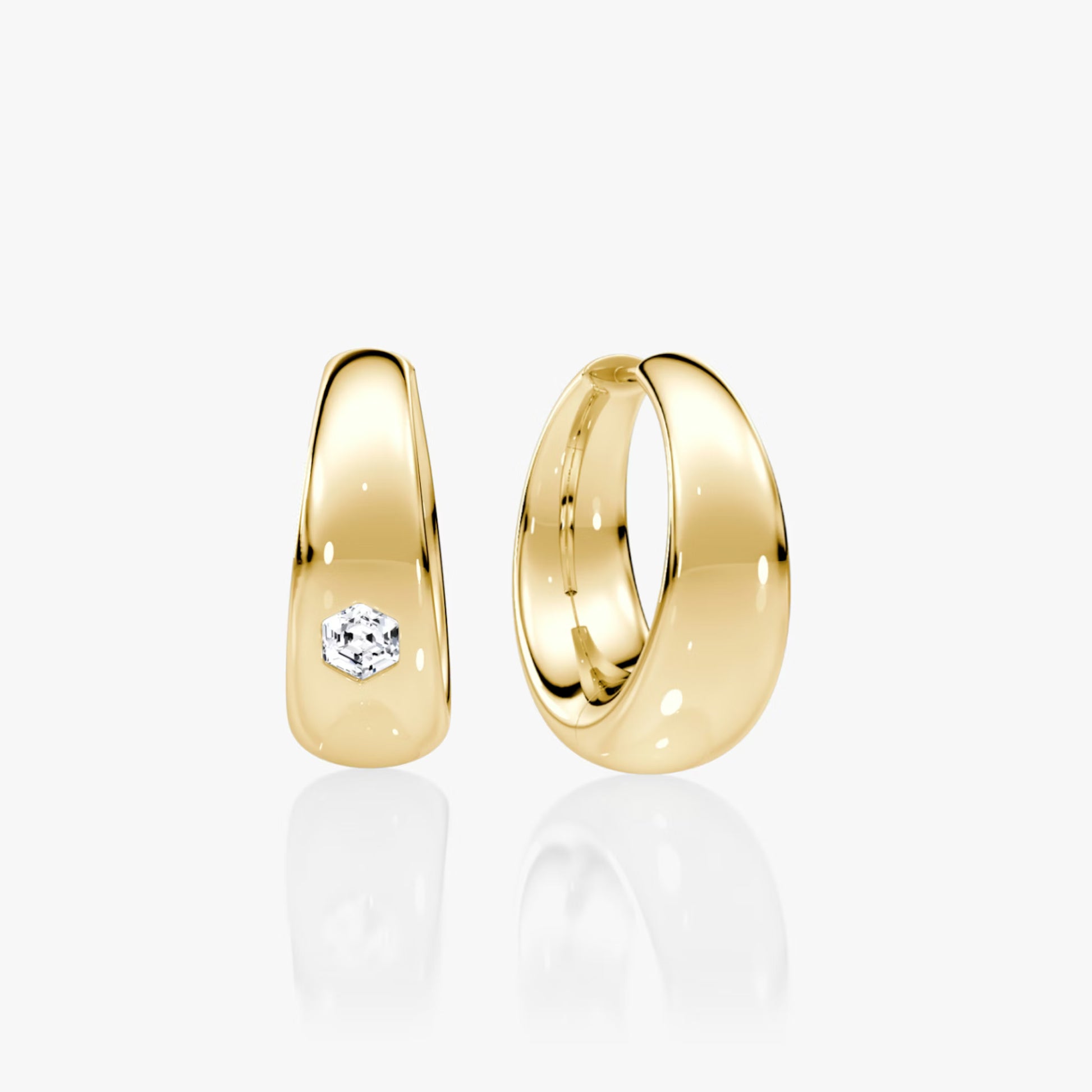 common :: premium hexagon lab grown diamond huggie earrings dome design white gold bold modern elegance jewelry