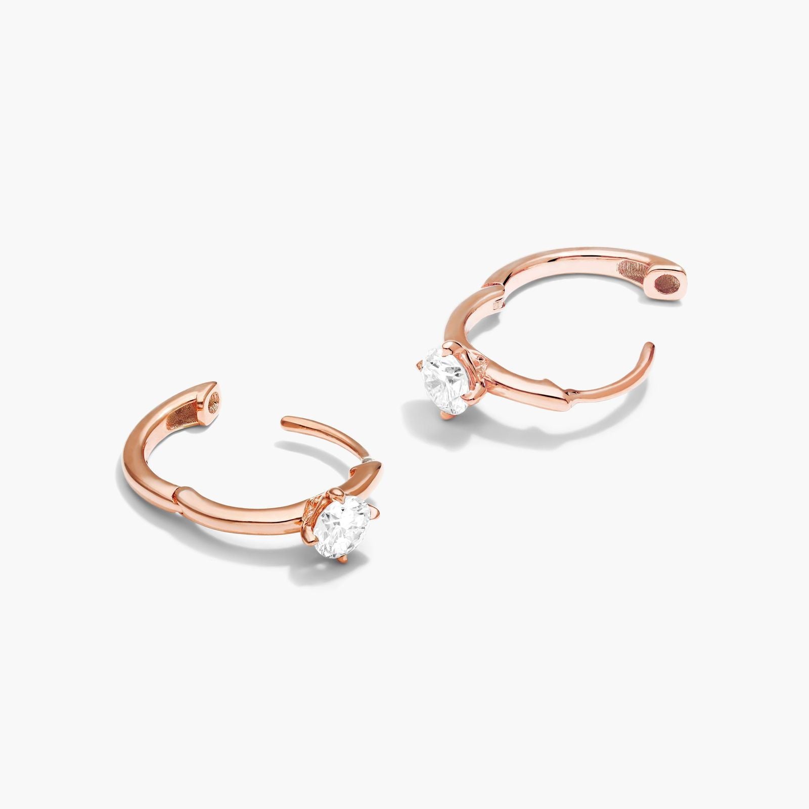 Rose :: high quality lab grown diamond hoop earrings solitaire design white gold clean minimal look
