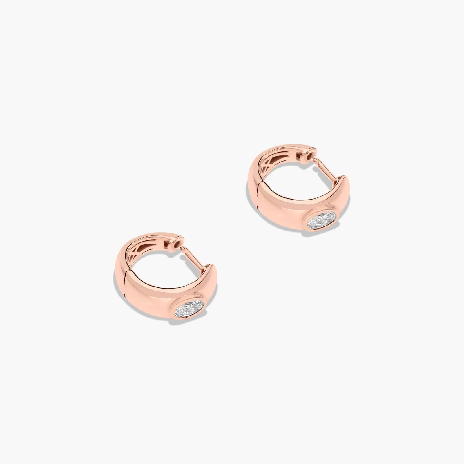 Rose :: everyday elegant oval bezel lab grown diamond huggie earrings white gold minimal fine jewelry
