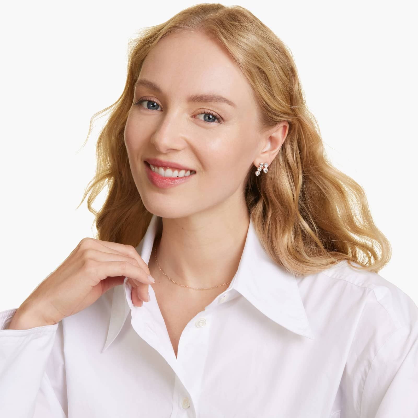 Rose :: modern luxury lab grown diamond stud earrings fancy mixed shapes bezel white gold elegant design