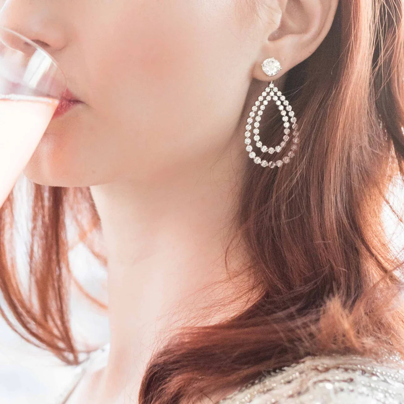 Round Lab Grown Diamond Double Open Pear Earring Jackets, EF Color, VS Clarity, IGI Certified