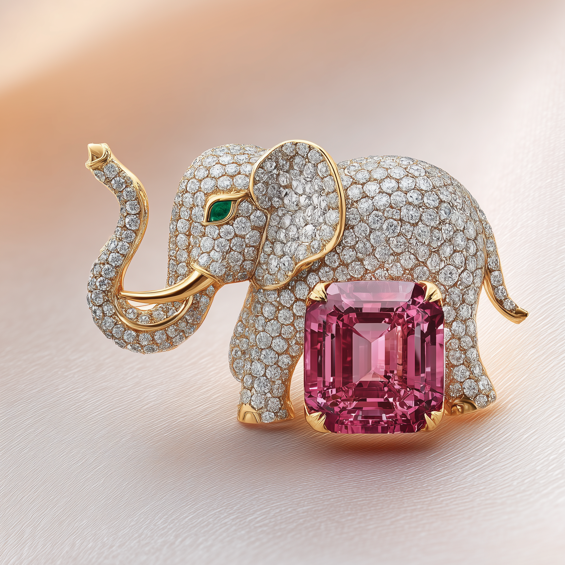 Royal Tusker Lab Grown Diamond Brooch | IGI Certified EF VS | 14KT Yellow Gold Luxury Statement Pin