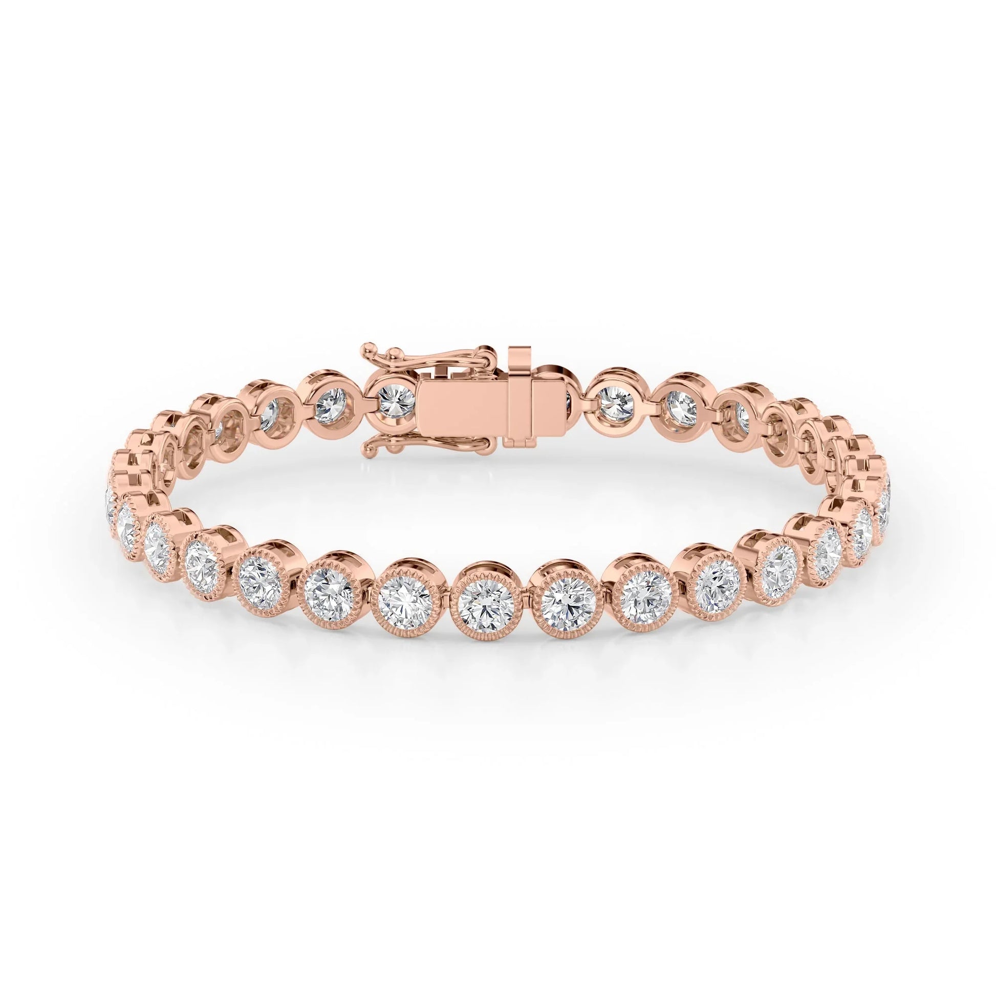 Round Lab Grown Diamond Beaded Bezel Tennis Bracelet, EF Color, VS Clarity, IGI Certified