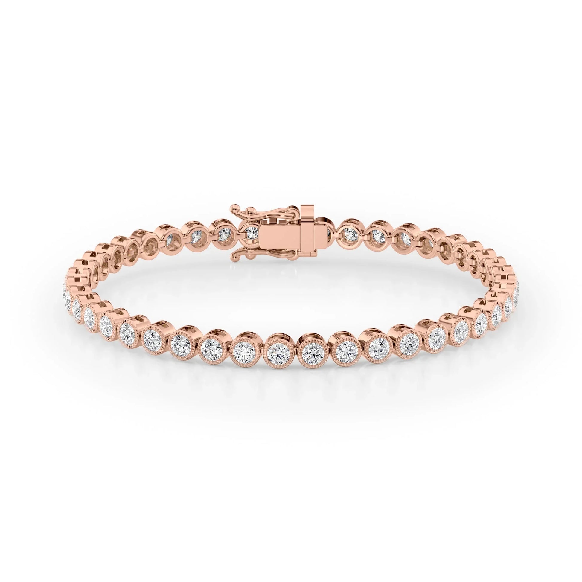 Round Lab Grown Diamond Beaded Bezel Tennis Bracelet, EF Color, VS Clarity, IGI Certified