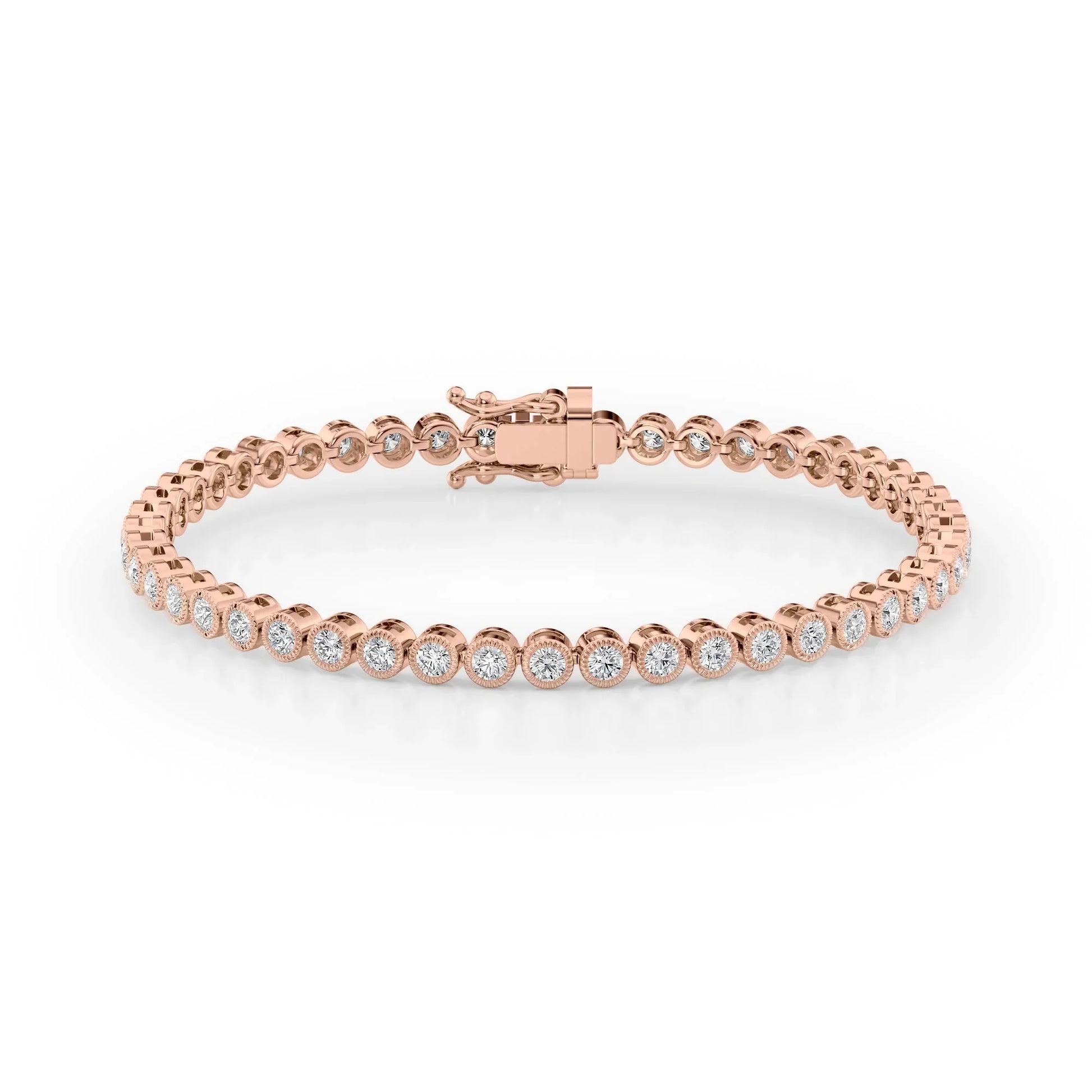 Round Lab Grown Diamond Beaded Bezel Tennis Bracelet, EF Color, VS Clarity, IGI Certified