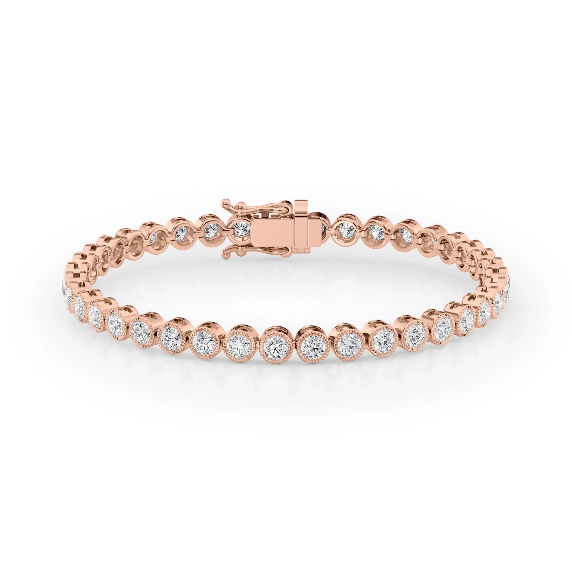 Round Lab Grown Diamond Beaded Bezel Tennis Bracelet, EF Color, VS Clarity, IGI Certified