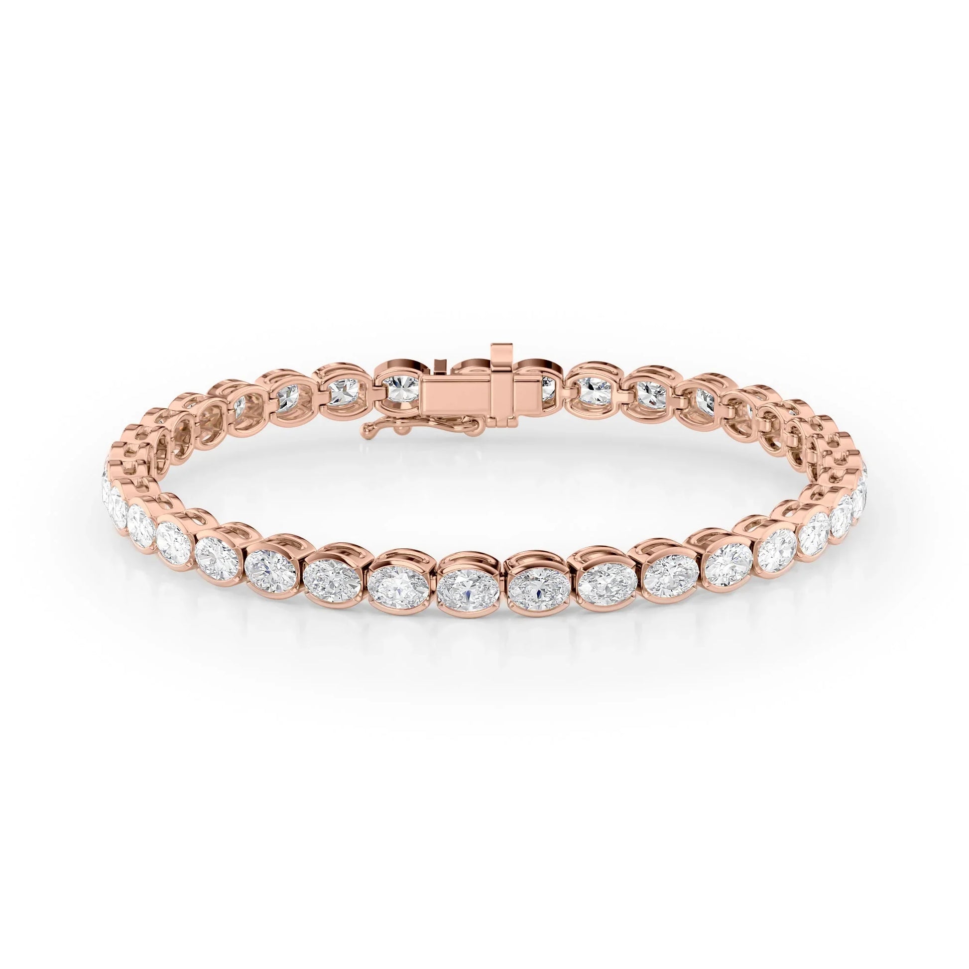 Oval Lab Grown Diamond East West Half Bezel Tennis Bracelet, EF Color, VS Clarity, IGI Certified