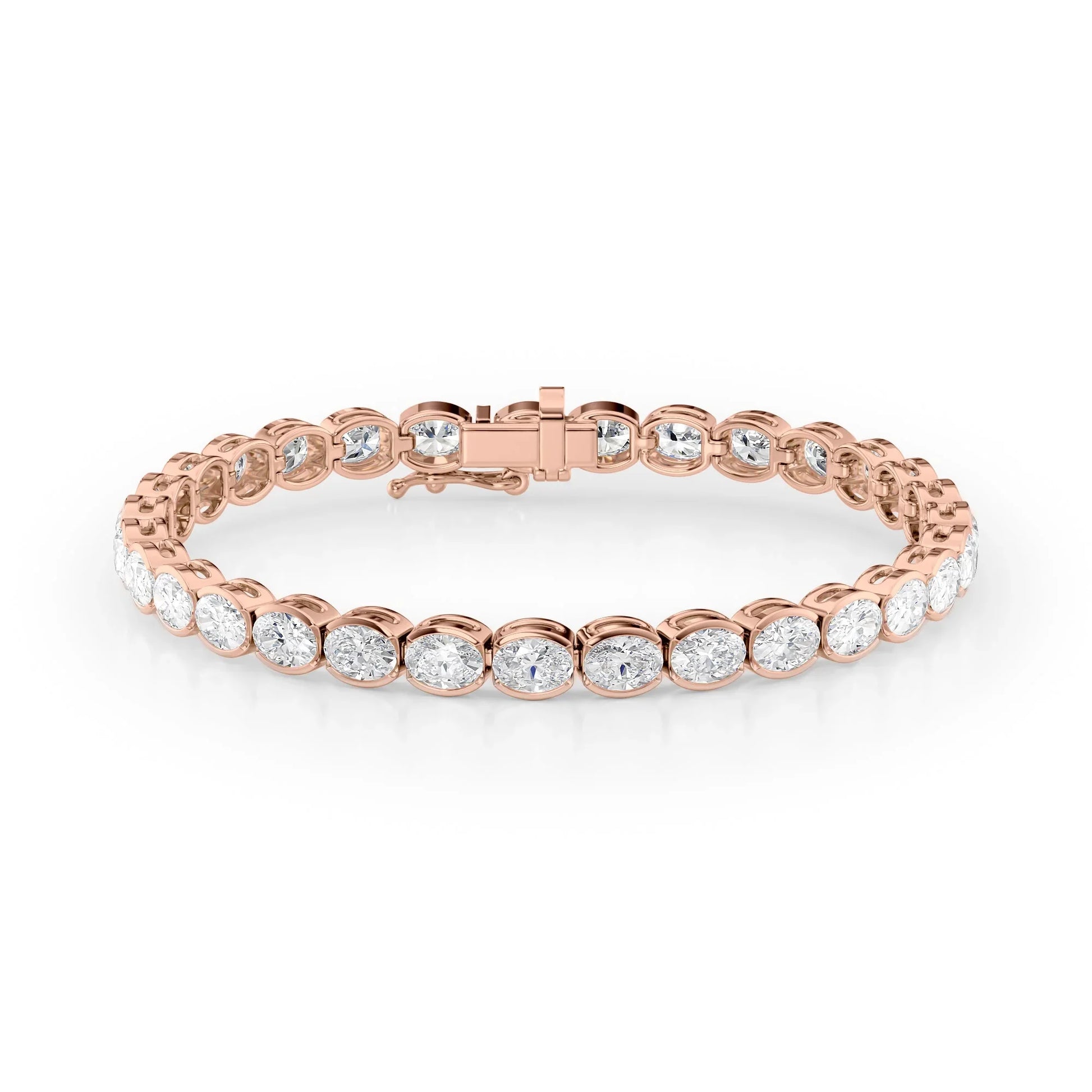 Oval Lab Grown Diamond East West Half Bezel Tennis Bracelet, EF Color, VS Clarity, IGI Certified